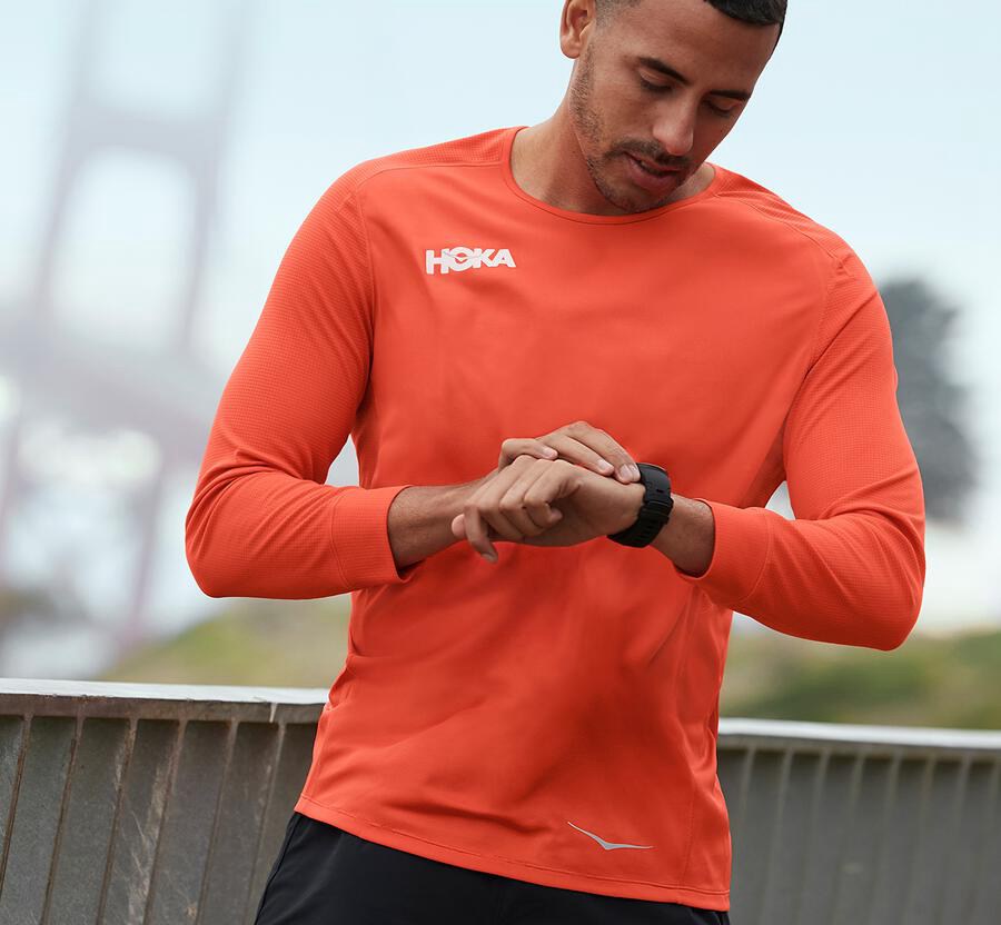 Hoka One One Performance 3/4 Sleeve Top Herr - Orange - PRAKC-4365